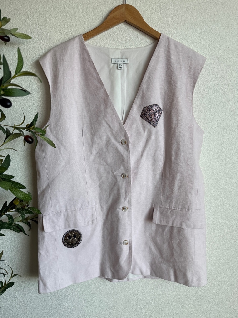 Topshop Blush Pastel Pink Patch Detail Sleeveless Layering Vest Women’s Size 8 - Picture 1 of 4